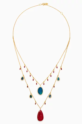 Double Layered Ruby & Opal Necklace in 18kt Gold