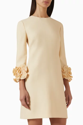 Pleated Ruffle Mini Dress in Crepe