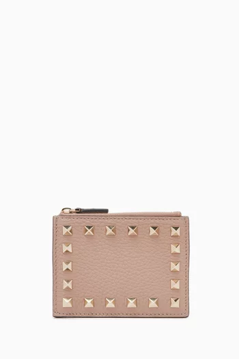 Rockstud Card Holder in Calfskin