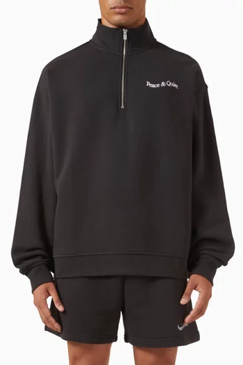 Wordmark Quarter Zip Up Sweatshirt in Cotton