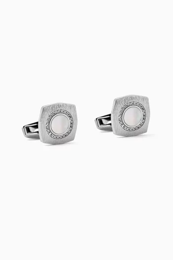 Graffiato Square Pearl Cufflinks in Rhodium-plated Silver