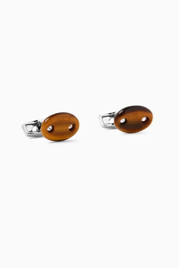 Marine Tiger Eye Cufflinks in Rhodium-plated Sterling Silver