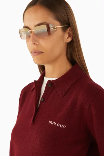 نظارة شمسية بدون إطار بتصميم مستطيل معدن