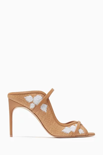 Noah 90 Floral Mules in Raffia & Leather