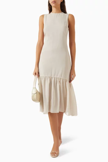 Tie-neck Midi Dress in Wool Blend