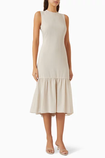 Tie-neck Midi Dress in Wool Blend