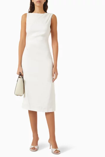 Draped Midi Dress in Linen Twill