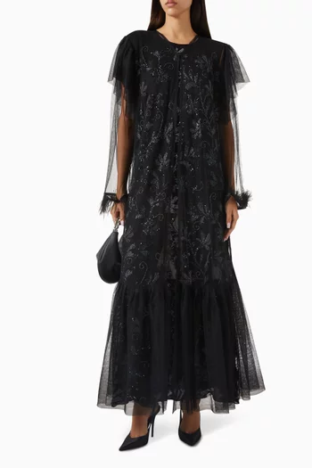Beaded 2-piece Abaya Set in Tulle