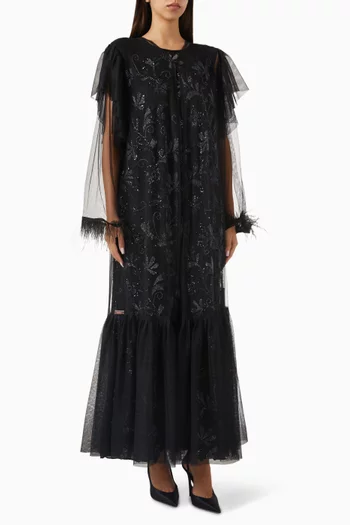 Beaded 2-piece Abaya Set in Tulle