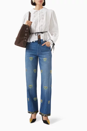 Heart-embroidered Jeans in Denim