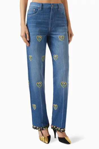 Heart-embroidered Jeans in Denim