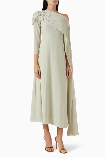 Off-shoulder Beaded Maxi Dress in Georgette Chiffon