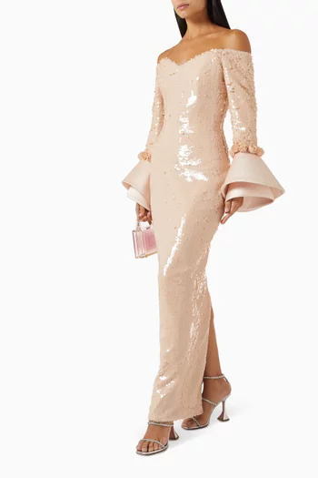 Sequin-embellished Off-shoulder Gown