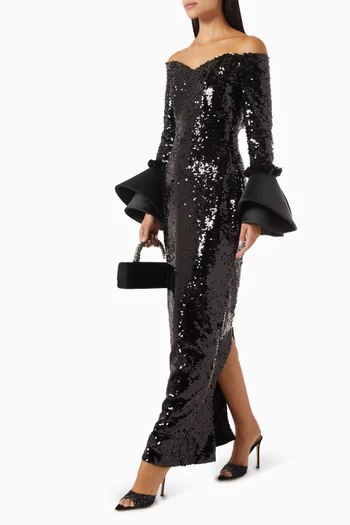 Sequin-embellished Off-shoulder Gown