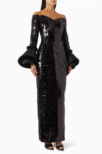 Sequin-embellished Off-shoulder Gown