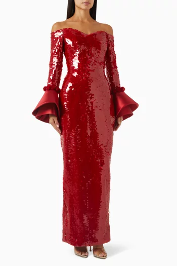 Sequin-embellished Off-shoulder Gown