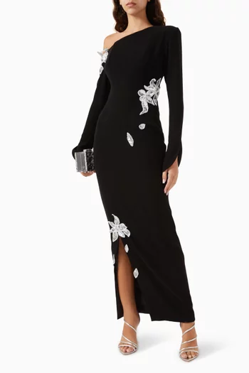 3D Sequin-embellished Gown in Crepe