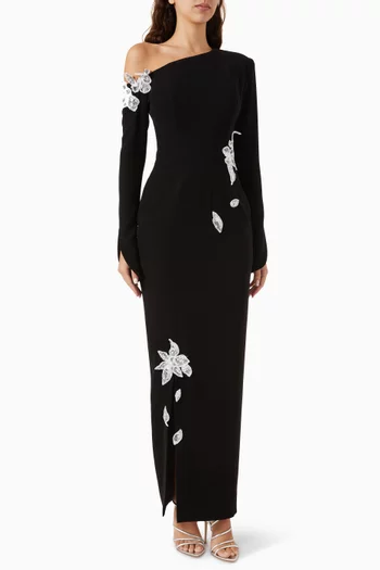 3D Sequin-embellished Gown in Crepe