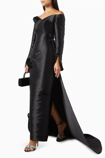 Off-shoulder Gown in Mikado