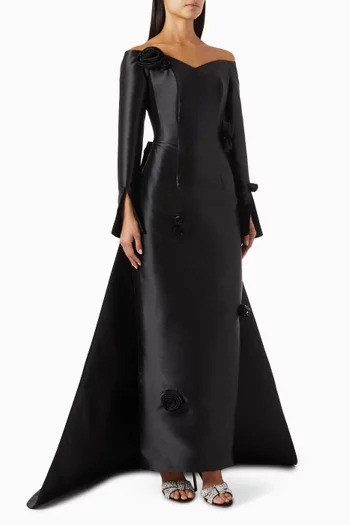 Off-shoulder Gown in Mikado