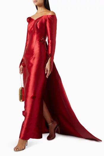 Off-shoulder Gown in Mikado