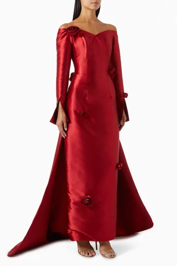 Off-shoulder Gown in Mikado