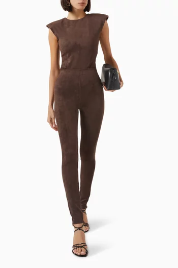 Wide-shoulder Bodysuit in Faux Suede