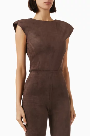 Wide-shoulder Bodysuit in Faux Suede