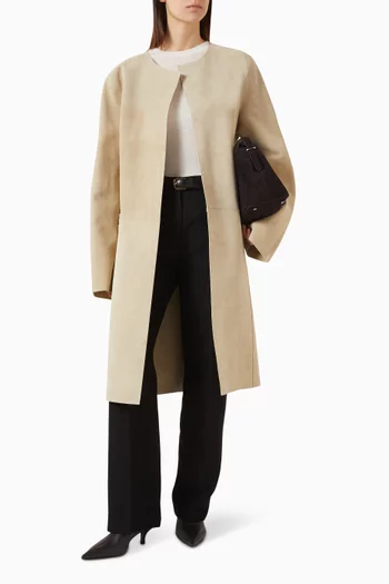 Collarless Coat in Suede