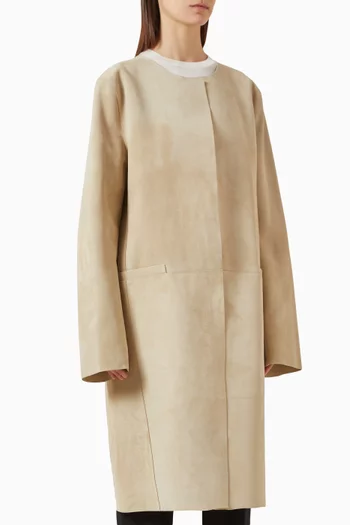 Collarless Coat in Suede