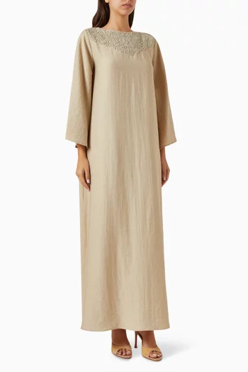 Embroidered Maxi Dress in Soft-linen