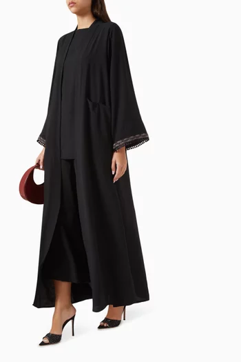 4-piece Embroidered Abaya Set in Linen