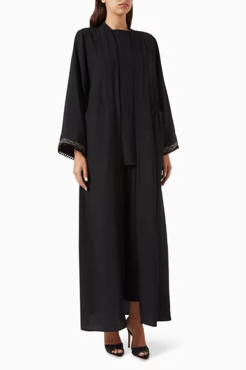 4-piece Embroidered Abaya Set in Linen