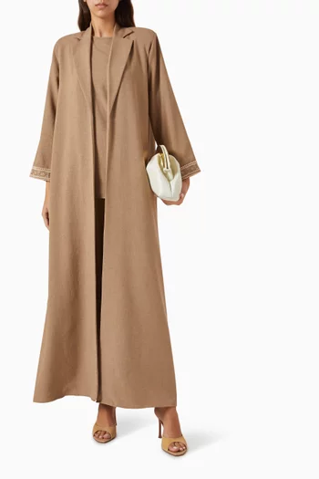 4-piece Embroidered Abaya Set in Cotton-linen