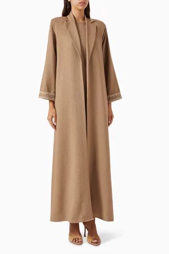 4-piece Embroidered Abaya Set in Cotton-linen