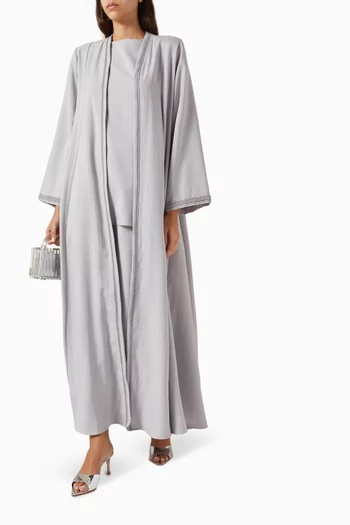 4-piece Embroidered Abaya Set in Cotton-linen