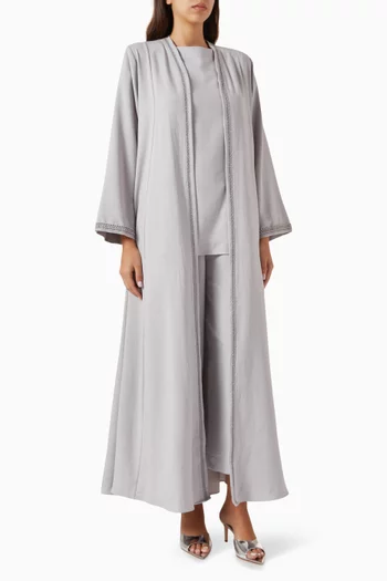 4-piece Embroidered Abaya Set in Cotton-linen
