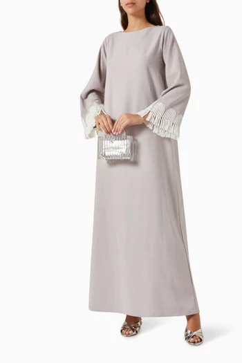 Fringed-cuffs Maxi Dress in Linen