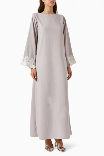 Fringed-cuffs Maxi Dress in Linen