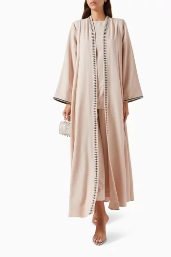 4-piece Embroidered Abaya Set in Cotton-linen