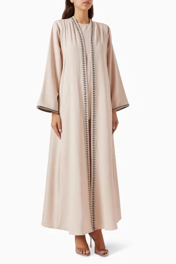 4-piece Embroidered Abaya Set in Cotton-linen
