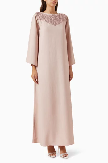 Embroidered Maxi Dress in Soft-linen