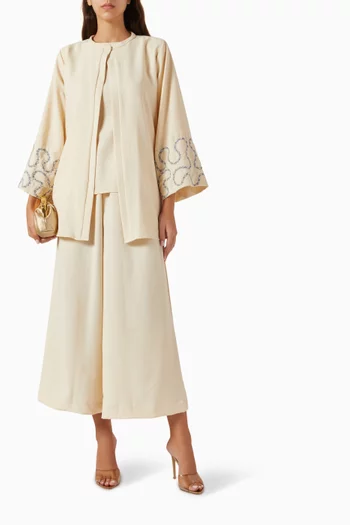 4-piece Embroidered Jacket Set in Cotton-linen