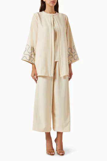 4-piece Embroidered Jacket Set in Cotton-linen