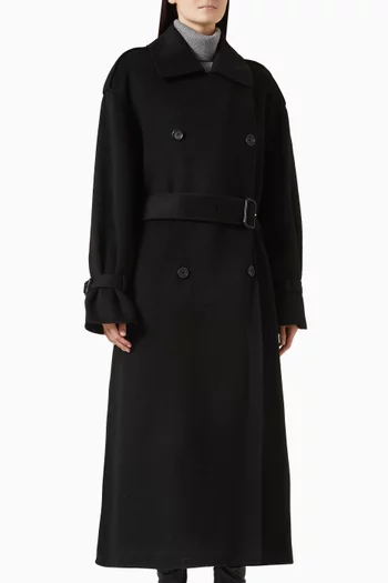 معطف ترنش بصفي أزرار صوف