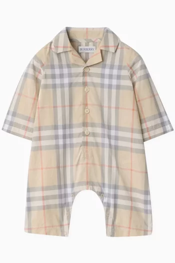 Checked Pattern Bodysuit in Cotton