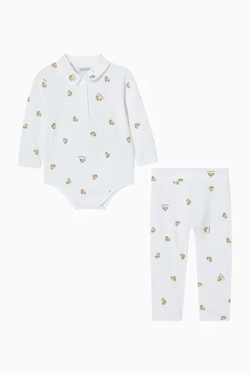 Teddy-print Bodysuit Set in Cotton
