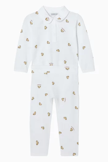 Teddy-print Bodysuit Set in Cotton