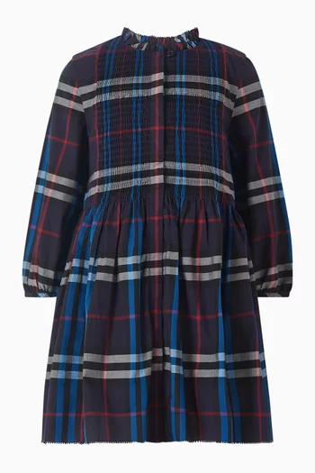 فستان بكشكش بنقشة مربعات قطن بوبلين