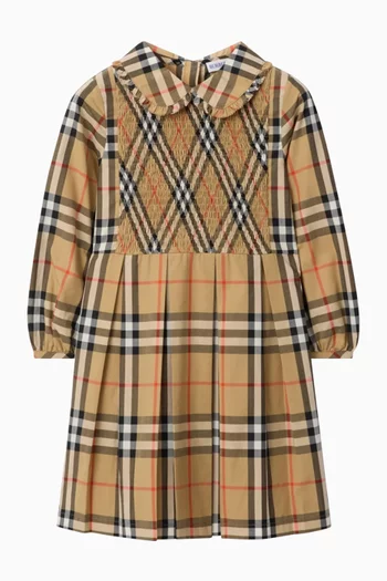 فستان بكشكش بنقشة مربعات قطن بوبلين